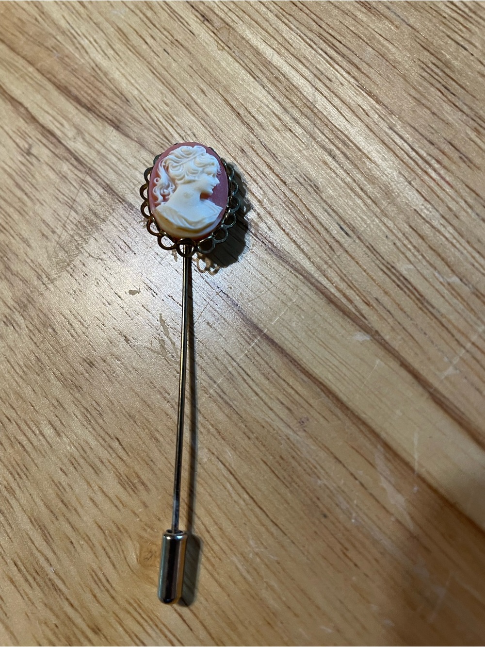 Classic Pink Cameo Stick Pin Brooch - Elegant Women's Accessory